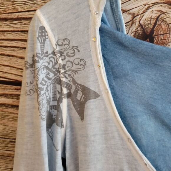 "ReRock Luxury" Woman's LT weight hoodie ,long sleeve ,blue/white size:s Pre-own - Picture 6 of 8